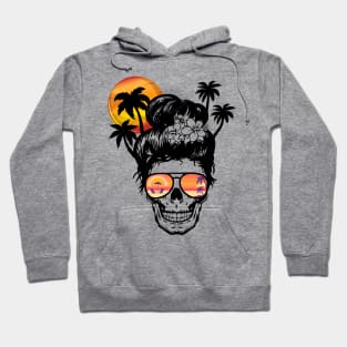 Sun Salt Sand Beach Coconut Tree Messy Bun Skull Vacation Hoodie